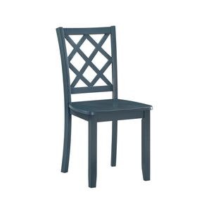 The Trellis Wood Dining Chair set in blue is an excellent choice for enhancing your dining space with style and comfort. This set includes two dining chairs, each crafted from solid rubberwood, ensuring long-lasting durability and quality. The slate blue 