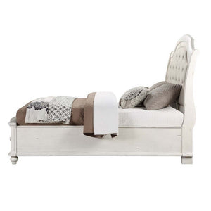 Jaqueline - Ek Bed With Storage - Light Gray Linen & Antique White Finish