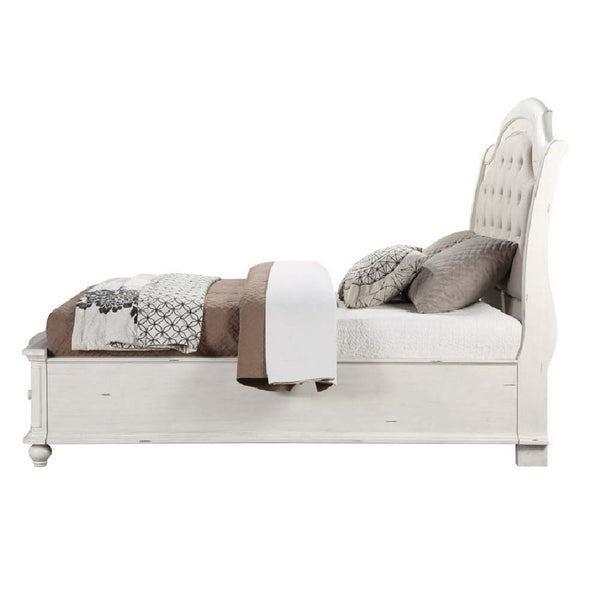 Jaqueline - Ek Bed With Storage - Light Gray Linen & Antique White Finish