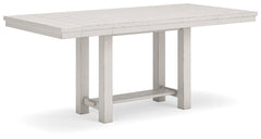 This counter height dining table is sure to impress come mealtime. With its antiqued white finish and a planked effect tabletop that extends for additional seating, farmhouse-style dining has never been so fashionable. All thatâ€™s missing is you and your