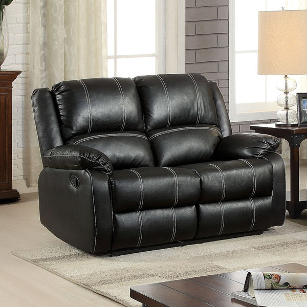 The Zuriel reclining sofa collection is a wonderful choice for any family room, combines luxurious faux leather with the comfort of padded, reclining seating. Comfortable contoured seats, soft to the touch while the reclining footrests offer full leg supp