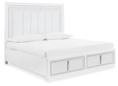 Transform your bedroom with this upholstered storage bed. Its LED lighting, rhinestone framing and faux leather panels exude modern glamour. And the convenient storage footboard offers a practical solution for organizing and accessing belongings. Let your