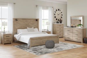 Senniberg - Light Brown / White - King Panel Bed with Sconce Lights