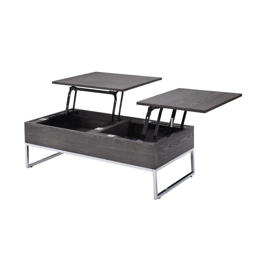 Maximize your living space with the attractive Iban Coffee Table. Designed for with both function and style, this rectangular occasional table features a rich gray oak finish and a sturdy, metal sled base. The minimalist style and neutral color scheme cre
