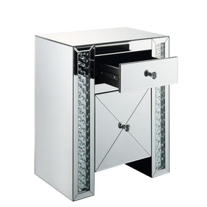  Clear Glass with Faux Crystal Inlay (Back Unfinished) Orientation: Free Standing Storage: 1 Drw
