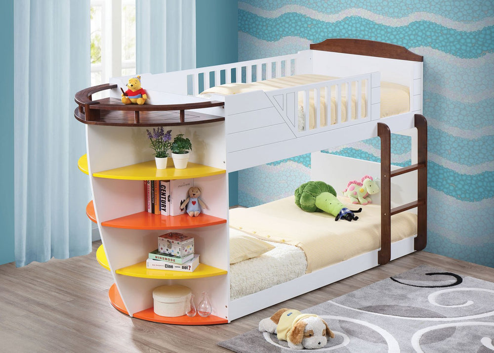 With a casual contemporary look and functional design, the Neptune collection will give your child a space that he-'ll be proud to call his own. This piece features a built-in ladder, easy access guardrail and the front row with storage shelves to keep ki
