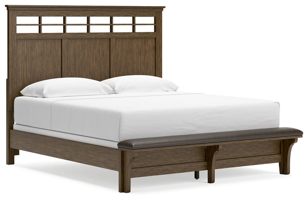 This California king panel bed is well-suited to everyday living with its expertly balanced approach to style and function. Take the stress out of decoratingâ€”a classic medium brown finish easily pairs with existing furniture pieces. Its timeless design 