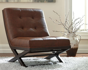  this contemporary accent chair with scissor base is high design on a comfortable budget. Fabulous faux leather is enhanced with button tufting. Armless design is an especially smart choice for small spaces.<