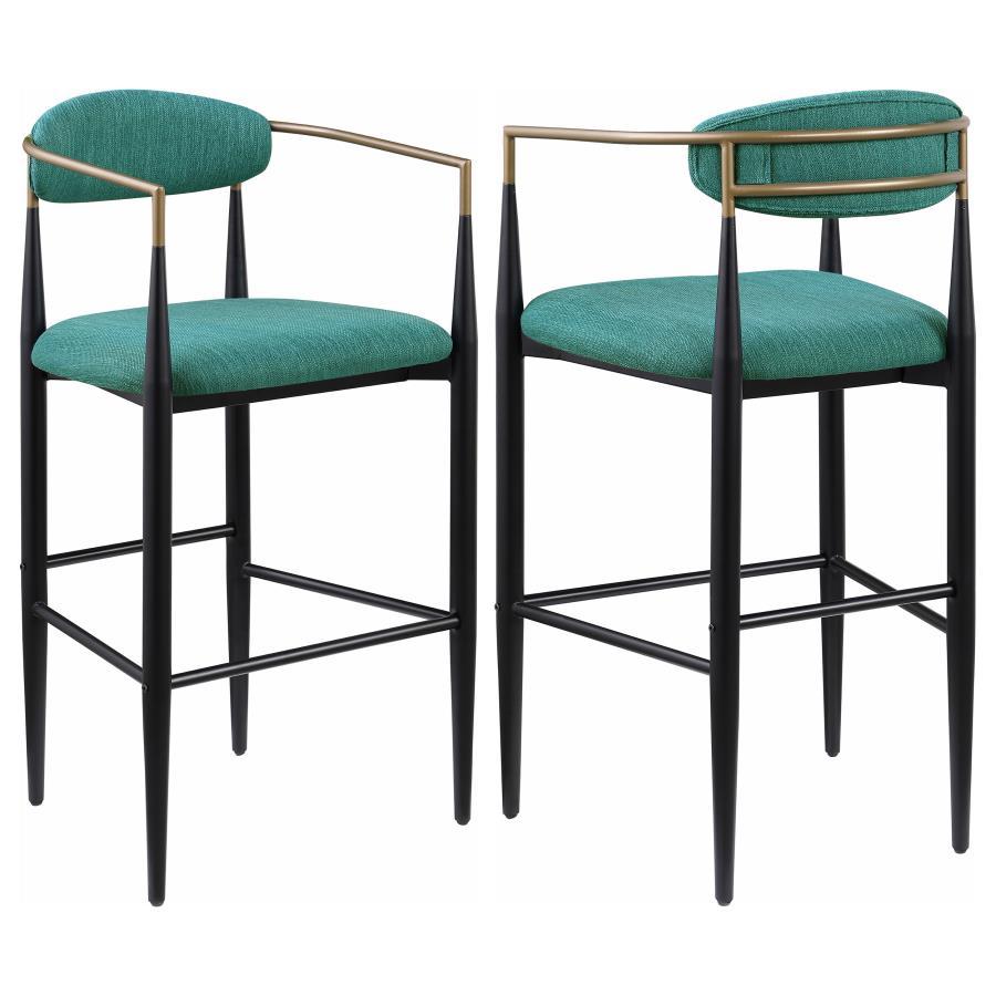 Take your kitchen or dining room decor to stylish new heights with the mid-century flair of a set of two modern barstools. Each offers an airy, open silhouette with its pairing of a plush seat and slender backrest, both with foam cushioning and stylish up