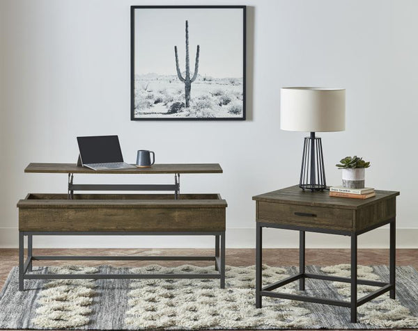 Byers - 2 Piece Lift Top Coffee And End Table Set - Brown Oak