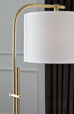  and is adjustable to provide targeted illumination. Topped off with a crisp white drum shade
