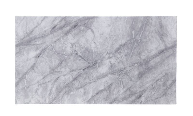 Contemporary flair breathes new life and interest into traditional design. The perfect combination of beauty and style features classic pedestal base topped with light grey marble. Updated modern touches are seen throughout the table base, such as sleek, 