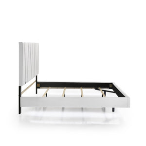  and four mattress support slats. Its sleek design is achieved with a majestic headboard
