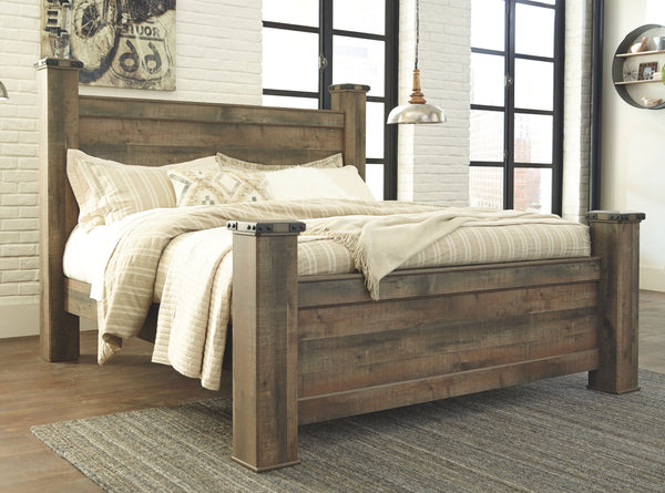 Giddy up your style. If youâ€™re a cowboy or cowgirl at heart, this king poster bed matches your authentic sense of taste. Rustic finish, plank details and nailhead trim are an homage to reclaimed barn wood, making for a sophisticated look loaded with cou