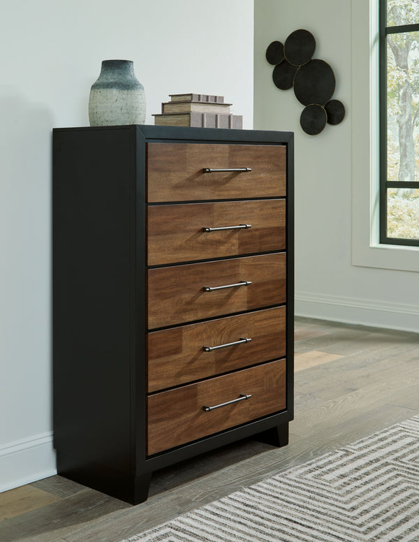  an effortless blend of casual and refined aesthetics. Its two-tone finish combines satin black with a rich brown wood tone for a modern