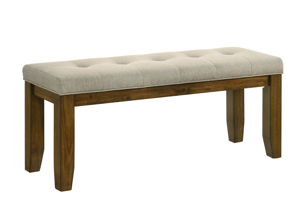 Transform your dining space into a haven of warmth and style with this stunning ensemble, perfect for both casual and formal settings. The tailored chairs and tufted bench are upholstered in a soft neutral fabric, providing luxurious comfort and a modern 