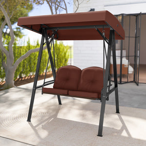 Adjustable canopy offers protection against sunlight<br>Wide sitting area is perfect for 2 people to relax together<br>Soft and elastic cushions offer much comfort<br>Tufted design of back cushions for more elegance<br>Solid A-shaped metal frame for high 