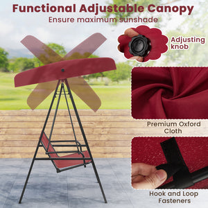 Adjustable canopy offers protection against sunlight<br>Wide sitting area is perfect for 2 people to relax together<br>Soft and elastic cushions offer much comfort<br>Tufted design of back cushions for more elegance<br>Solid A-shaped metal frame for high 