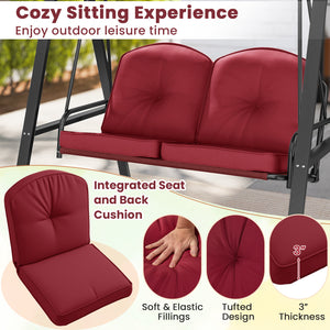 Adjustable canopy offers protection against sunlight<br>Wide sitting area is perfect for 2 people to relax together<br>Soft and elastic cushions offer much comfort<br>Tufted design of back cushions for more elegance<br>Solid A-shaped metal frame for high 