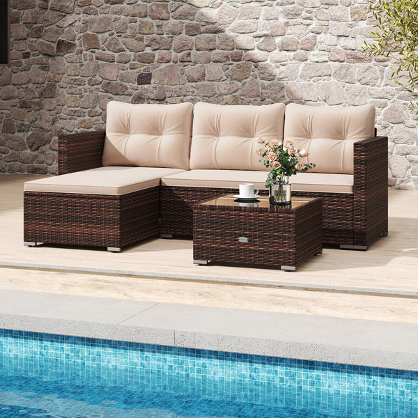 Made of premium hand-woven rattan for long-lasting elegance<br>Soft seat and back cushions make you more comfortable<br>Comfortable armrests for better relaxation<br>Zipped design makes the seat cushion cover easy to maintain<br>Coffee table with tempered