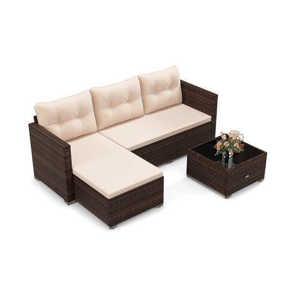 Made of premium hand-woven rattan for long-lasting elegance<br>Soft seat and back cushions make you more comfortable<br>Comfortable armrests for better relaxation<br>Zipped design makes the seat cushion cover easy to maintain<br>Coffee table with tempered