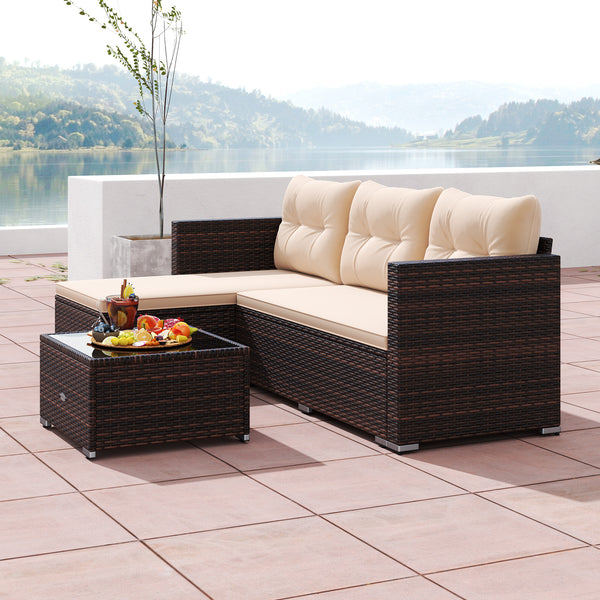 Made of premium hand-woven rattan for long-lasting elegance<br>Soft seat and back cushions make you more comfortable<br>Comfortable armrests for better relaxation<br>Zipped design makes the seat cushion cover easy to maintain<br>Coffee table with tempered