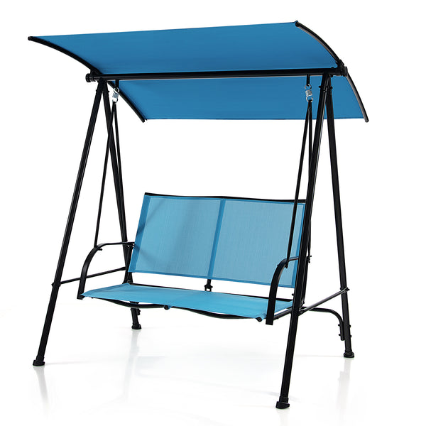 Premium fabric seat sits up to 2 persons and holds up to 600 lbs/270 kg<br>Flexibly adjustable canopy for enjoyment of coolness<br>Rustproof metal frame ensures overall steadiness<br>Curved armrests and high back for additional comfort<br>Triangular struc