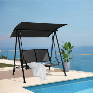 Premium fabric seat sits up to 2 persons and holds up to 600 lbs/270 kg<br>Flexibly adjustable canopy for enjoyment of coolness<br>Rustproof metal frame ensures overall steadiness<br>Curved armrests and high back for additional comfort<br>Triangular struc