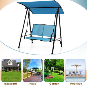 Premium fabric seat sits up to 2 persons and holds up to 600 lbs/270 kg<br>Flexibly adjustable canopy for enjoyment of coolness<br>Rustproof metal frame ensures overall steadiness<br>Curved armrests and high back for additional comfort<br>Triangular struc