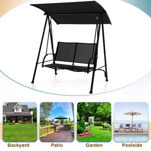 Premium fabric seat sits up to 2 persons and holds up to 600 lbs/270 kg<br>Flexibly adjustable canopy for enjoyment of coolness<br>Rustproof metal frame ensures overall steadiness<br>Curved armrests and high back for additional comfort<br>Triangular struc