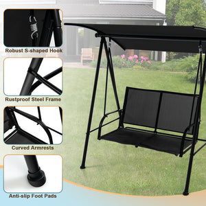 Premium fabric seat sits up to 2 persons and holds up to 600 lbs/270 kg<br>Flexibly adjustable canopy for enjoyment of coolness<br>Rustproof metal frame ensures overall steadiness<br>Curved armrests and high back for additional comfort<br>Triangular struc