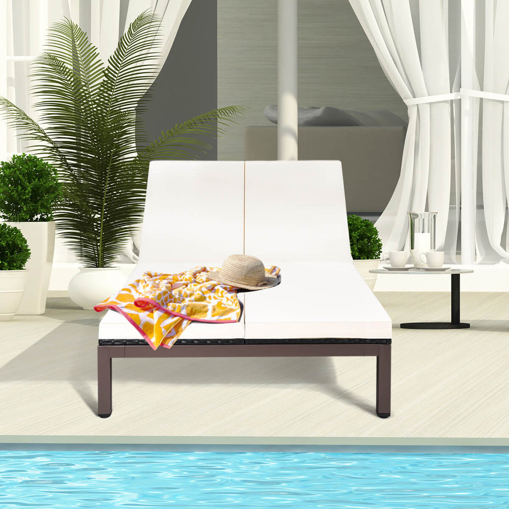 Sturdy steel construction holds up to 710 lbs for a double lounge chair<br>Ergonomic backrest with 5 back tilting positions  fits your different needs to a better enjoyment<br>2 separate adjustable backrest  not lead to conflict<br>Soft non-woven cushion 