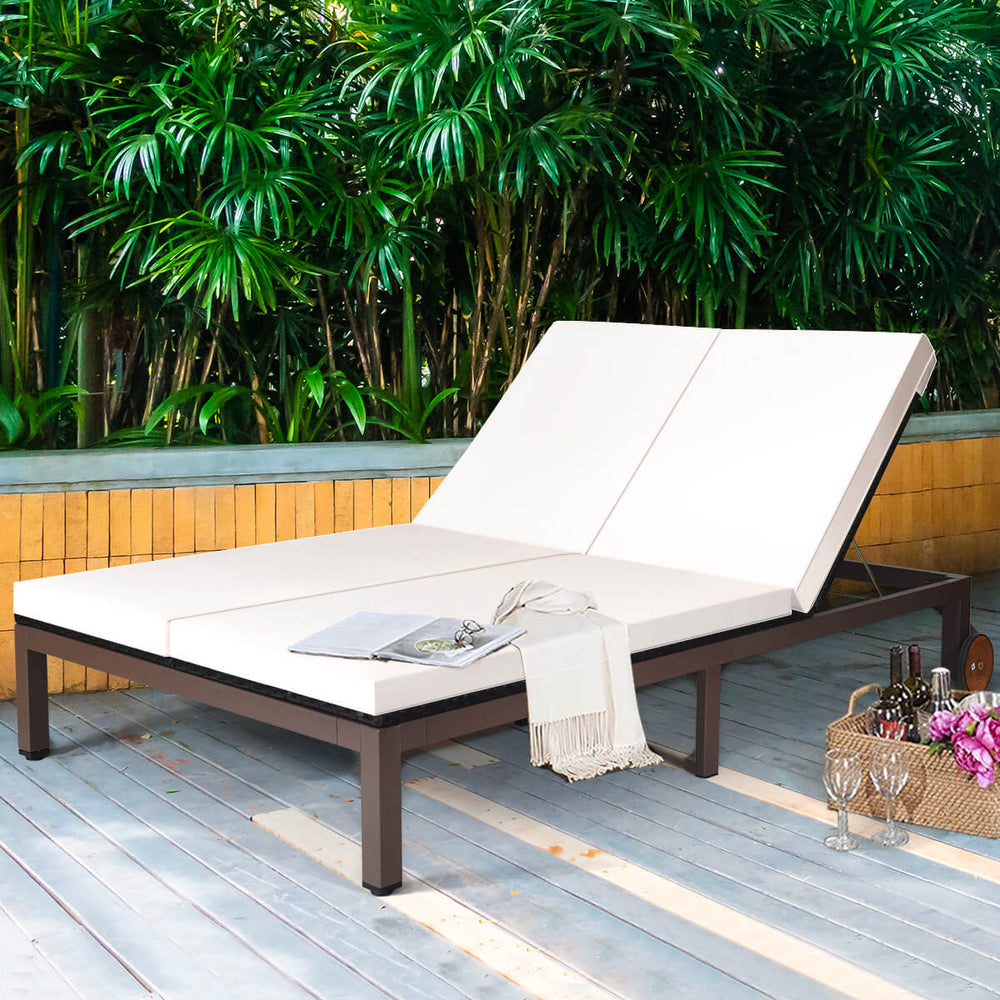 Sturdy steel construction holds up to 710 lbs for a double lounge chair<br>Ergonomic backrest with 5 back tilting positions  fits your different needs to a better enjoyment<br>2 separate adjustable backrest  not lead to conflict<br>Soft non-woven cushion 