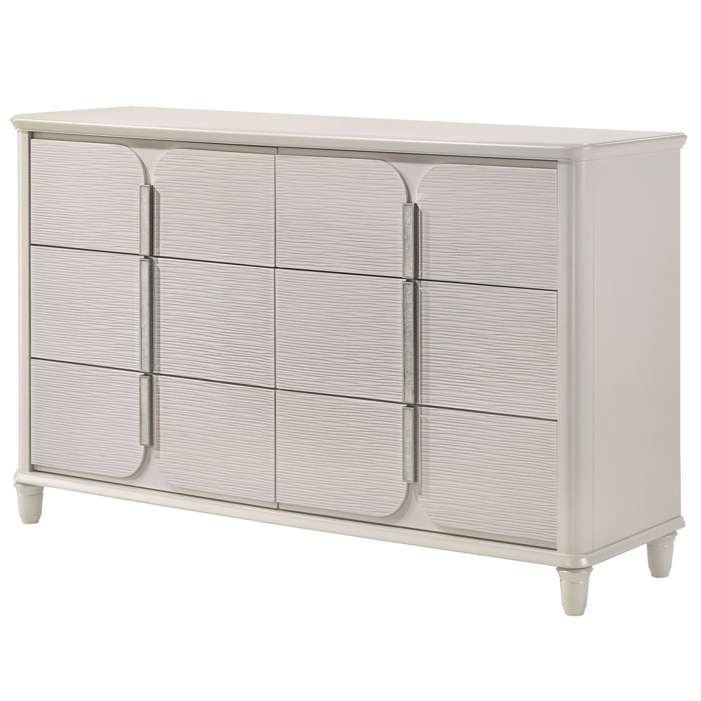 Step into a realm of elegance with the Laveda bedroom set, where light gray boucle meets a pearl white finish for an exquisite blend of sophistication and serenity. The clean lines and contemporary design create a harmonious balance, perfect for modern in