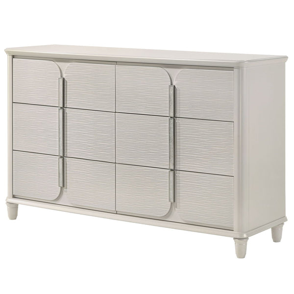 Step into a realm of elegance with the Laveda bedroom set, where light gray boucle meets a pearl white finish for an exquisite blend of sophistication and serenity. The clean lines and contemporary design create a harmonious balance, perfect for modern in