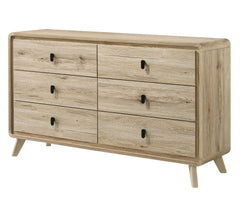 Create a serene and modern retreat with this thoughtfully designed bedroom collection, blending natural textures with contemporary charm. The centerpiece features a slatted headboard and footboard, highlighting a warm, wood-inspired finish that adds a sen