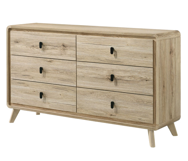 Create a serene and modern retreat with this thoughtfully designed bedroom collection, blending natural textures with contemporary charm. The centerpiece features a slatted headboard and footboard, highlighting a warm, wood-inspired finish that adds a sen