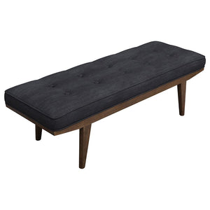 Perfect for a bedroom or entryway, this wooden bench is crafted for comfort and style. The attached seat cushion gives you a comfortable place to sit as you get ready to walk out the door. Angled legs add mid-century modern flair. Decorative button tuftin