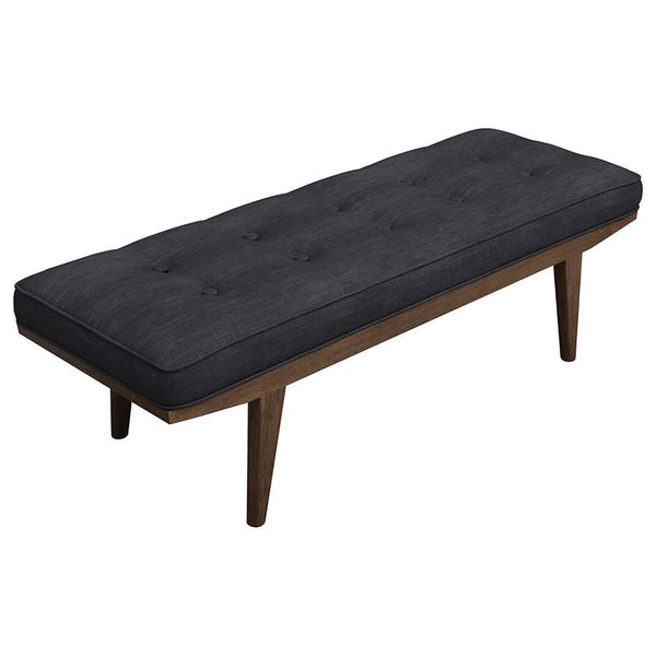 Perfect for a bedroom or entryway, this wooden bench is crafted for comfort and style. The attached seat cushion gives you a comfortable place to sit as you get ready to walk out the door. Angled legs add mid-century modern flair. Decorative button tuftin