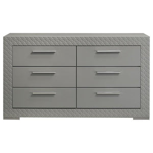 while the 3-dimensional diamond tile emboss adds a touch of sophistication. Six spacious drawers o
