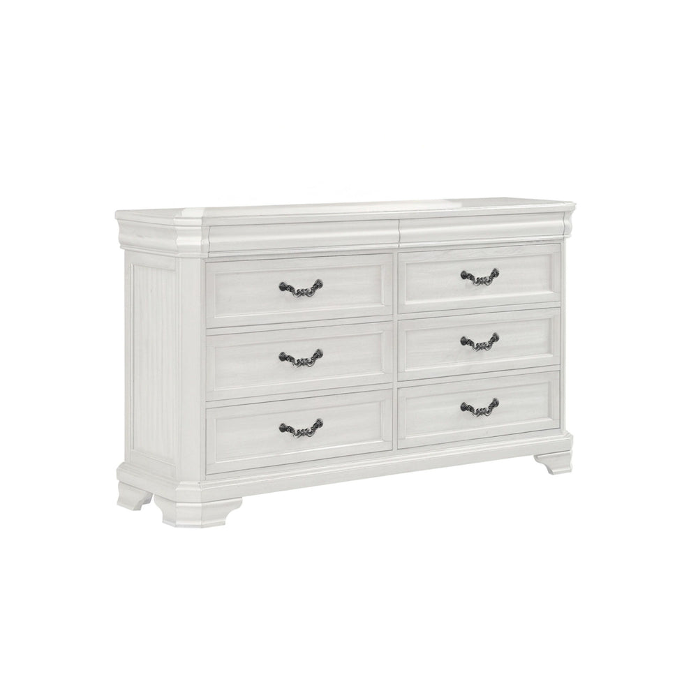 Introducing the Lyndhurst Dresser in Vintage Whiteâ€”a blend of timeless elegance and practical functionality. Crafted from solid Acacia, Acacia veneers, and manufactured wood, this dresser ensures enduring strength and durability. Its heirloom white fini
