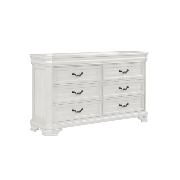 Introducing the Lyndhurst Dresser in Vintage Whiteâ€”a blend of timeless elegance and practical functionality. Crafted from solid Acacia, Acacia veneers, and manufactured wood, this dresser ensures enduring strength and durability. Its heirloom white fini