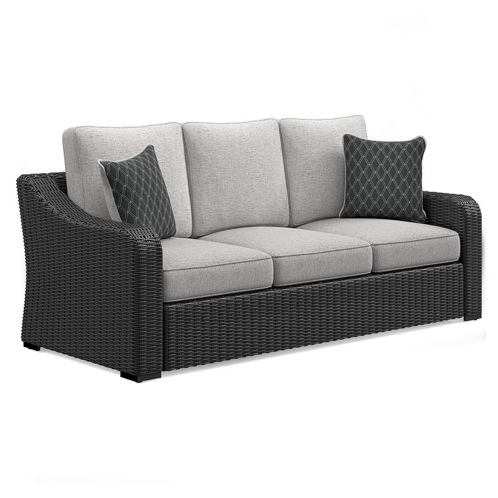 Sporting an easy-on-the-eyes elegance, this sofa elevates the art of alfresco living. Beautiful and durable enough for indoor and outdoor use, this high-style/low-maintenance sofa entices with plush, removable cushions wrapped in NuvellaÂ® fabric thatâ€™s
