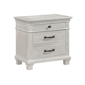 The Silver Sands Nightstand is a marvel of durable, quality construction, crafted from solid pine, manufactured woods, and Oak wood veneers, ensuring strength and stability. This versatile piece embodies transitional style, blending clean, simple lines wi