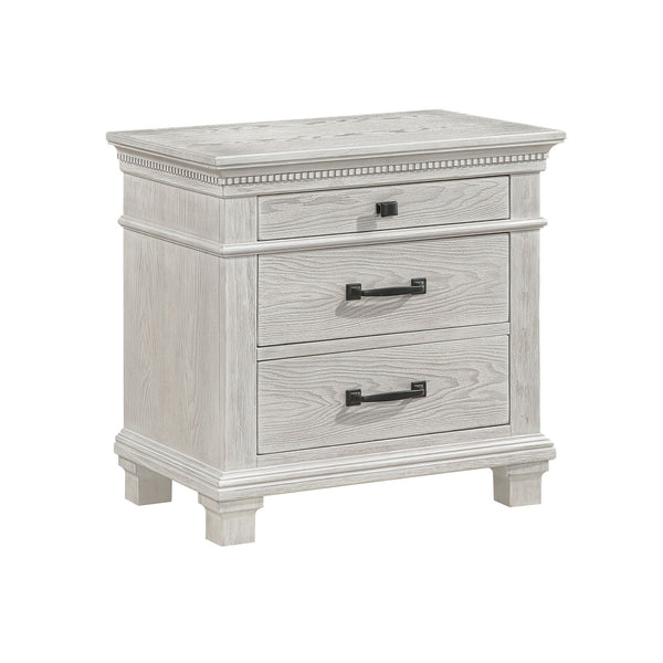 The Silver Sands Nightstand is a marvel of durable, quality construction, crafted from solid pine, manufactured woods, and Oak wood veneers, ensuring strength and stability. This versatile piece embodies transitional style, blending clean, simple lines wi