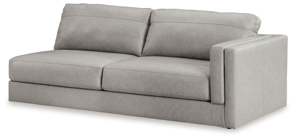This right-arm facing sofa is made with a combination of 100% top grain leather and faux leather upholstery. Pairs with other items in the series to make a sectional.<br><br><b>Additional Dimensions</b><br><ul><li>Arm height: 26-"</li><li>Seat depth: 27-"