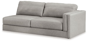 This right-arm facing sofa is made with a combination of 100% top grain leather and faux leather upholstery. Pairs with other items in the series to make a sectional.<br><br><b>Additional Dimensions</b><br><ul><li>Arm height: 26-"</li><li>Seat depth: 27-"