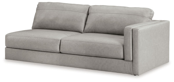 This right-arm facing sofa is made with a combination of 100% top grain leather and faux leather upholstery. Pairs with other items in the series to make a sectional.<br><br><b>Additional Dimensions</b><br><ul><li>Arm height: 26-"</li><li>Seat depth: 27-"