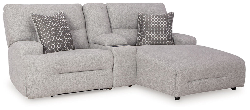 Enjoy the endless adaptability of this power reclining sectional with chaise. Whether youâ€™re hosting guests, setting up for movie night or just need a refresh, the modular design allows you to rearrange the pieces as you please. One-touch controls effor