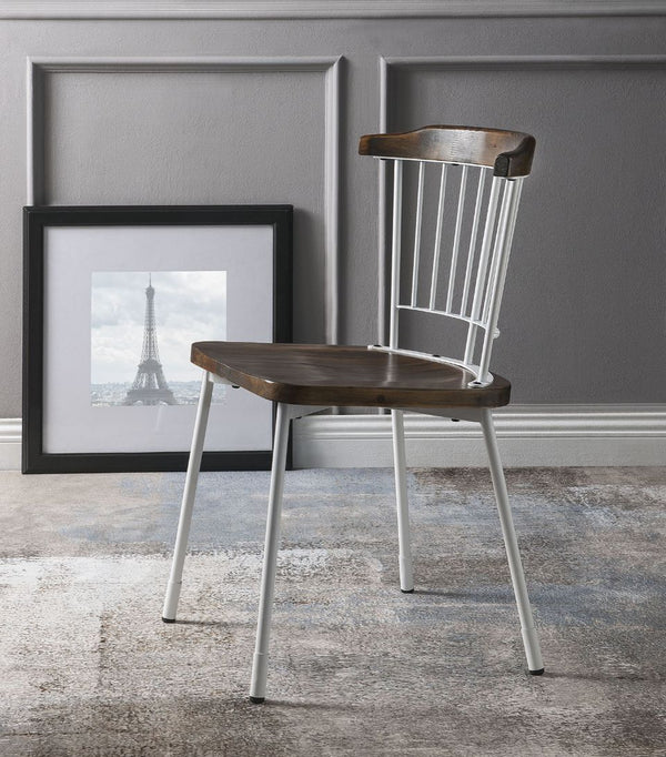 The Orien Side Chair will complete your dining area. This dining chair features a vintage-industrial look but incorporates contemporary elements as well. The slatted metal and wood trimmed chair back express an airiness while the wood seat conveys warmth.